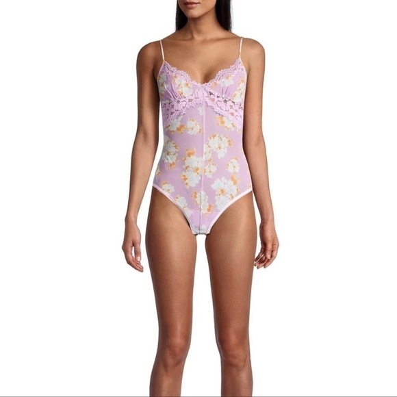 Free People Monday Morning Floral Bodysuit in Lilac Combo size Small - Picture 2 of 13